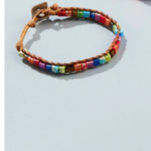 3x Boho Natural Multi Square Leather Bracelet